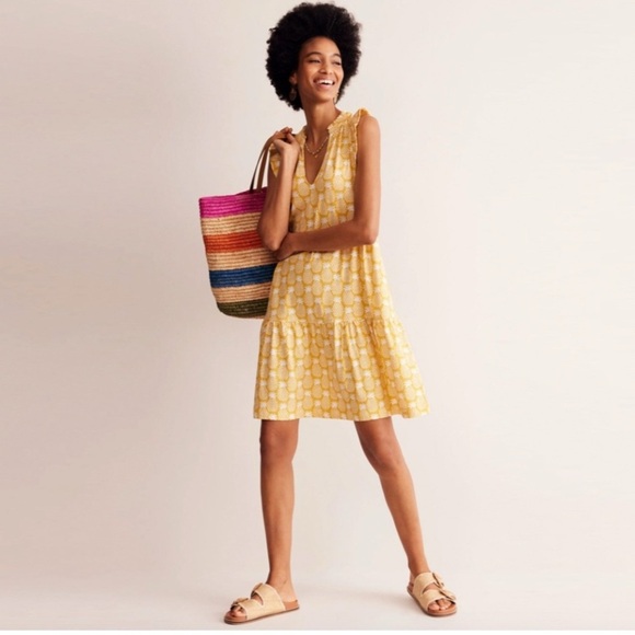 Boden Daisy Jersey Short Tier Dress, Ceylon Yellow Pineapple Geo Design size 6 - Picture 1 of 12
